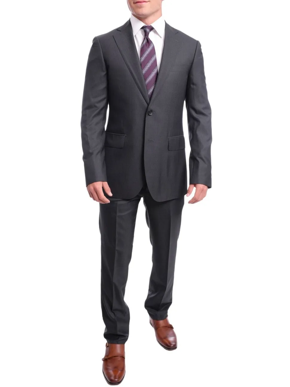Napoli Slim Fit Navy Blue Herringbone Two Button Zegna Wool & Silk Blend Suit