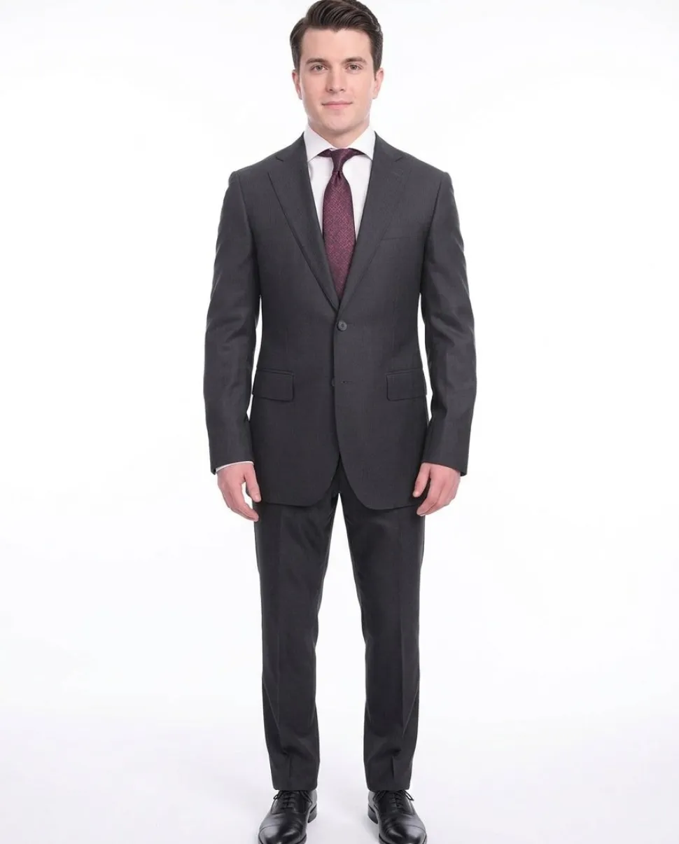 Napoli Slim Fit Navy Blue Herringbone Two Button Zegna Wool & Silk Blend Suit