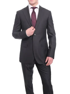 Napoli Slim Fit Navy Blue Herringbone Two Button Zegna Wool & Silk Blend Suit