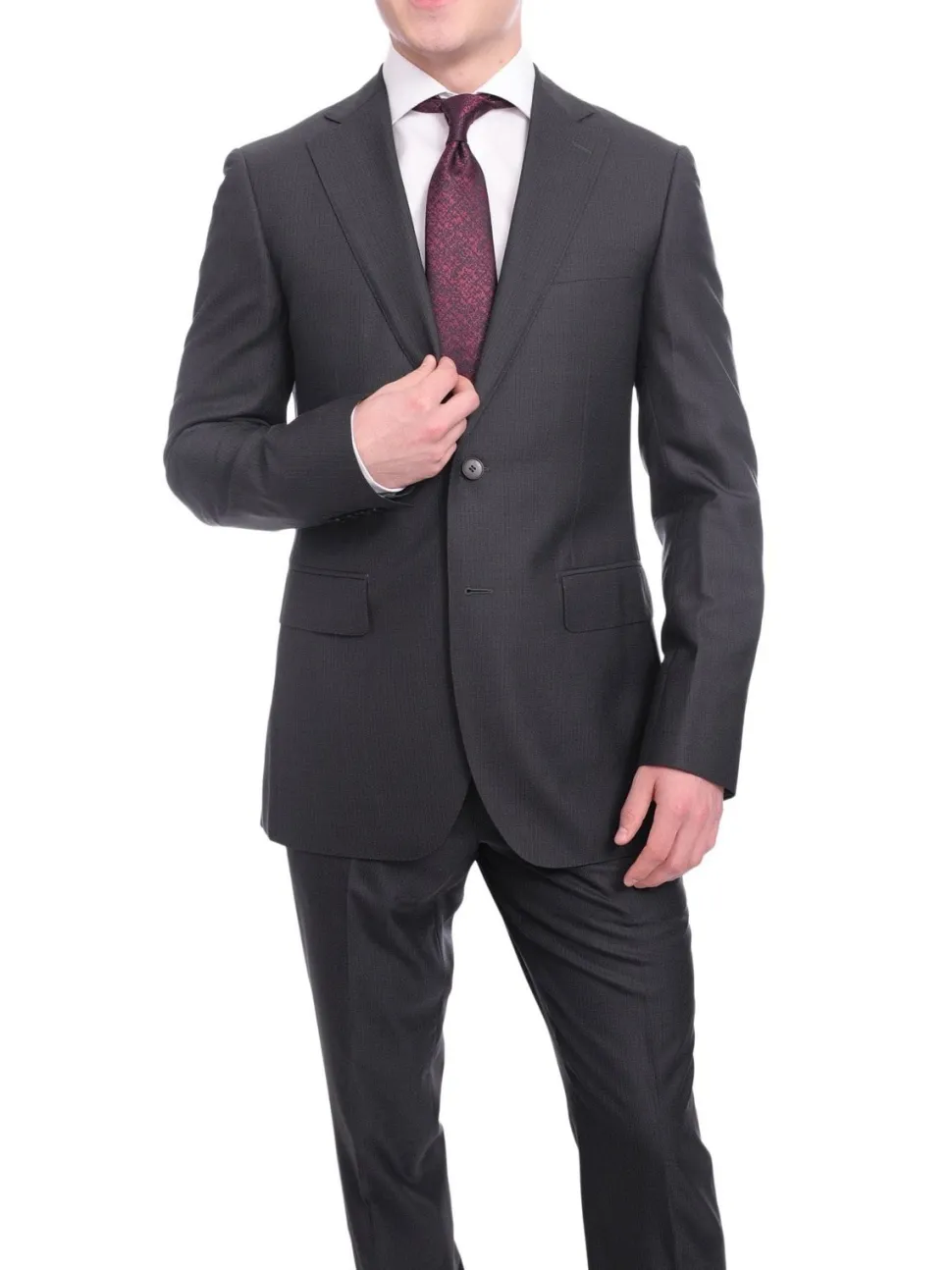 Napoli Slim Fit Navy Blue Herringbone Two Button Zegna Wool & Silk Blend Suit