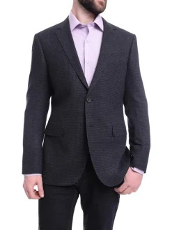 Napoli Slim Fit Navy Blue Houndstooth Half Canvassed Zegna Wool Blazer Sportcoat