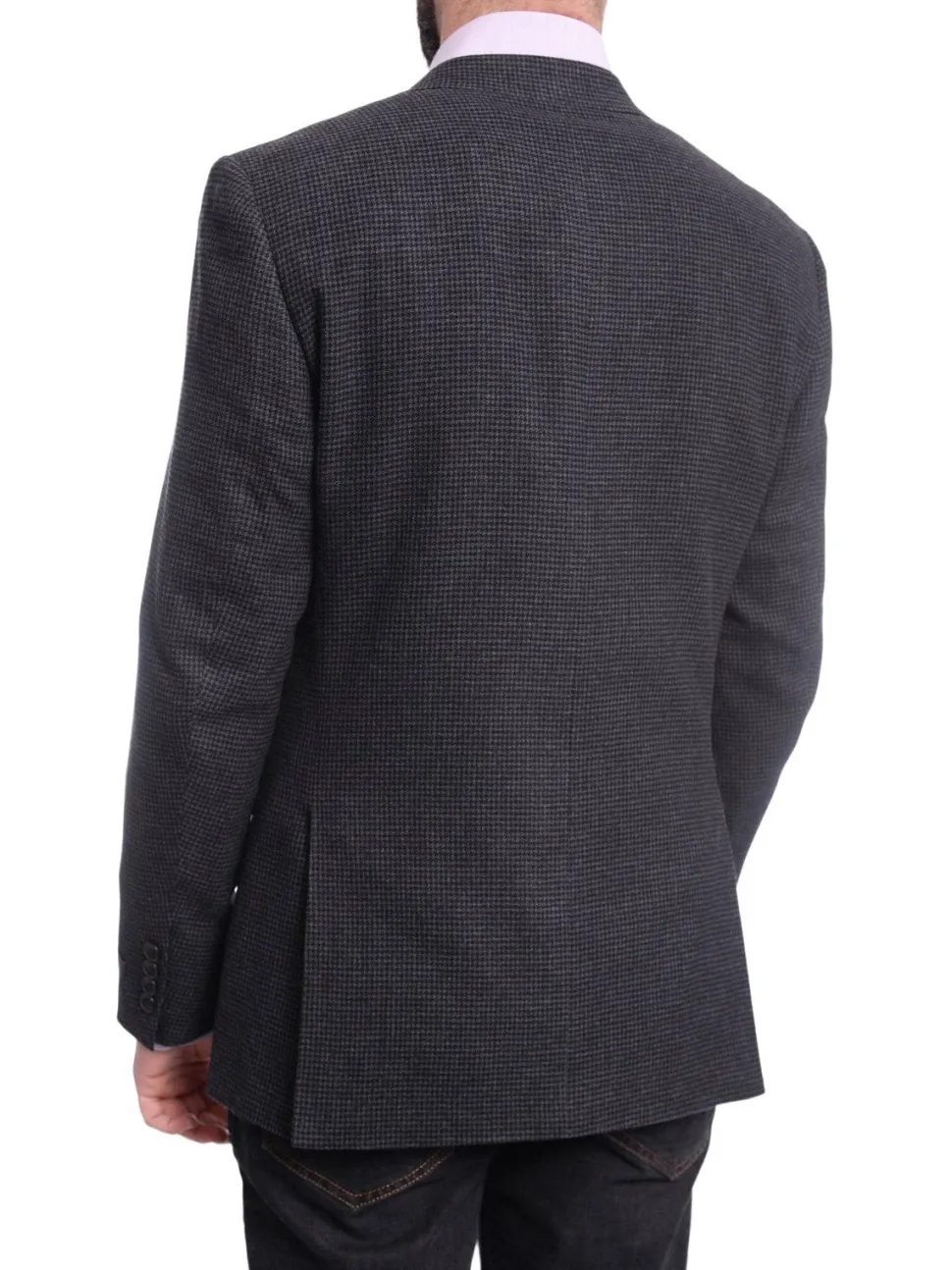 Napoli Slim Fit Navy Blue Houndstooth Half Canvassed Zegna Wool Blazer Sportcoat