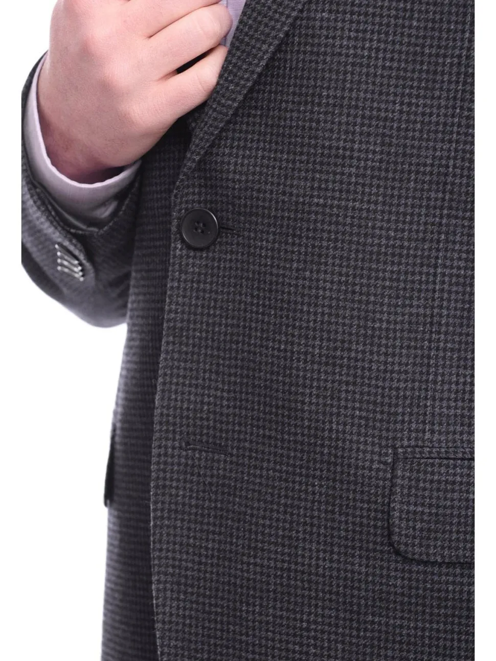Napoli Slim Fit Navy Blue Houndstooth Half Canvassed Zegna Wool Blazer Sportcoat