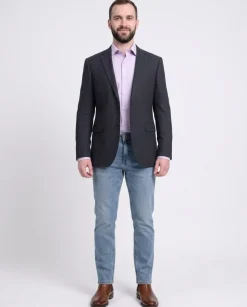 Napoli Slim Fit Navy Blue Houndstooth Half Canvassed Zegna Wool Blazer Sportcoat