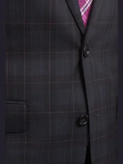 Napoli Slim Fit Navy Blue Plaid With Red Windowpane Half Canvassed Wool Suit