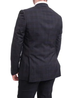 Napoli Slim Fit Navy Blue Plaid With Red Windowpane Half Canvassed Wool Suit