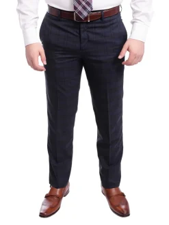 Napoli Slim Fit Navy Blue Plaid With Red Windowpane Half Canvassed Wool Suit