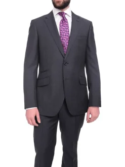 Napoli Slim Fit Navy Blue Plaid Half Canvassed Marzotto Wool Suit Slanted Pocket