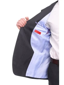Napoli Slim Fit Navy Blue Plaid Half Canvassed Marzotto Wool Suit Slanted Pocket
