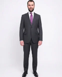 Napoli Slim Fit Navy Blue Plaid Half Canvassed Marzotto Wool Suit Slanted Pocket