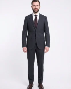 Napoli Slim Fit Navy Blue Textured Check Two Button Half Canvassed Wool Suit