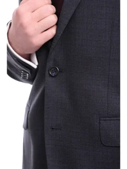 Napoli Slim Fit Navy Blue Textured Check Two Button Half Canvassed Wool Suit