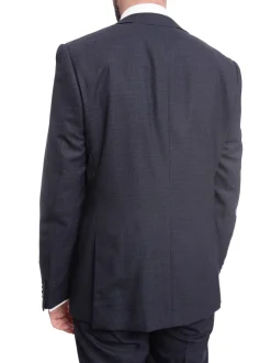 Napoli Slim Fit Navy Blue Textured Check Two Button Half Canvassed Wool Suit