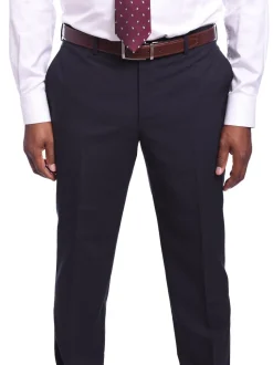 Napoli Slim Fit Navy Blue Tonal Check Half Canvassed Marzotto Wool Suit