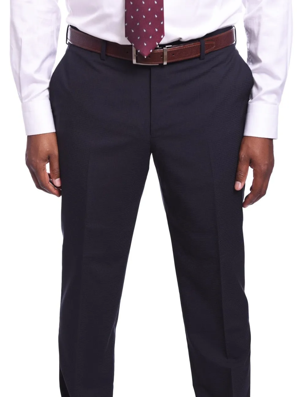 Napoli Slim Fit Navy Blue Tonal Check Half Canvassed Marzotto Wool Suit