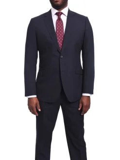 Napoli Slim Fit Navy Blue Tonal Check Half Canvassed Marzotto Wool Suit