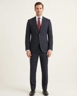 Napoli Slim Fit Navy Blue Tonal Check Half Canvassed Marzotto Wool Suit