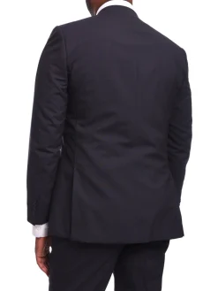 Napoli Slim Fit Navy Blue Tonal Check Half Canvassed Marzotto Wool Suit