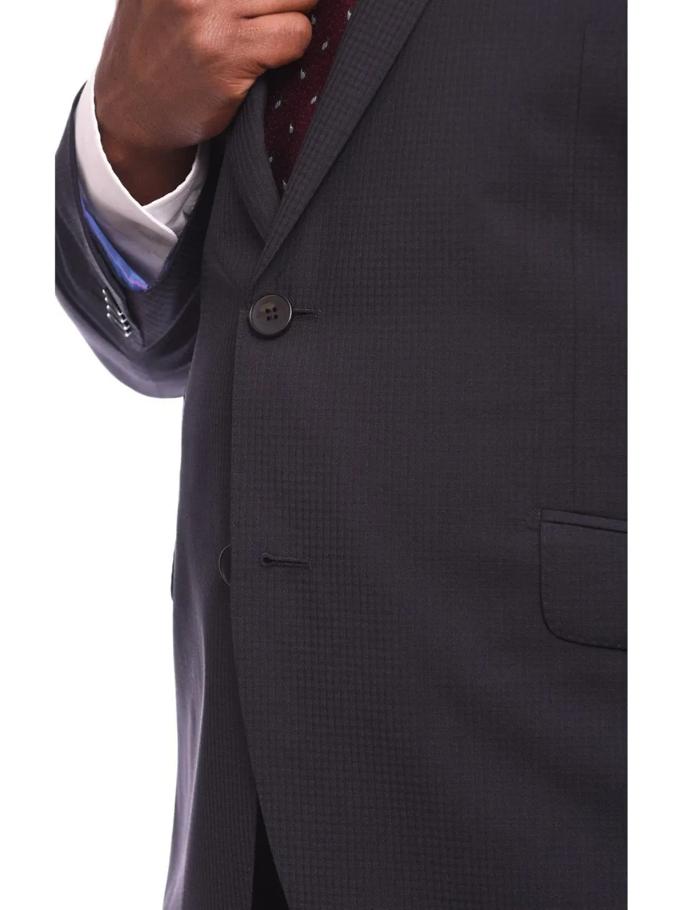 Napoli Slim Fit Navy Blue Tonal Check Half Canvassed Marzotto Wool Suit