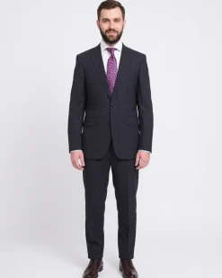 Napoli Slim Fit Navy Blue Windowpane Plaid Two Button Half Canvassed Wool Suit