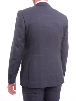 Napoli Slim Fit Navy Blue Windowpane Plaid Half Canvassed Super 160's Wool Suit