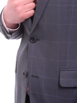 Napoli Slim Fit Navy Blue Windowpane Plaid Half Canvassed Super 160's Wool Suit