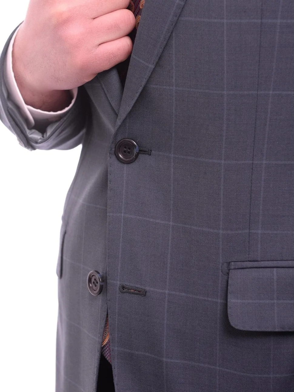 Napoli Slim Fit Navy Blue Windowpane Plaid Half Canvassed Super 160's Wool Suit