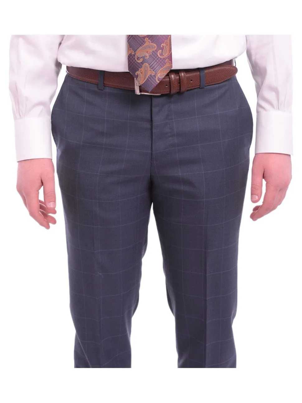 Napoli Slim Fit Navy Blue Windowpane Plaid Half Canvassed Super 160's Wool Suit