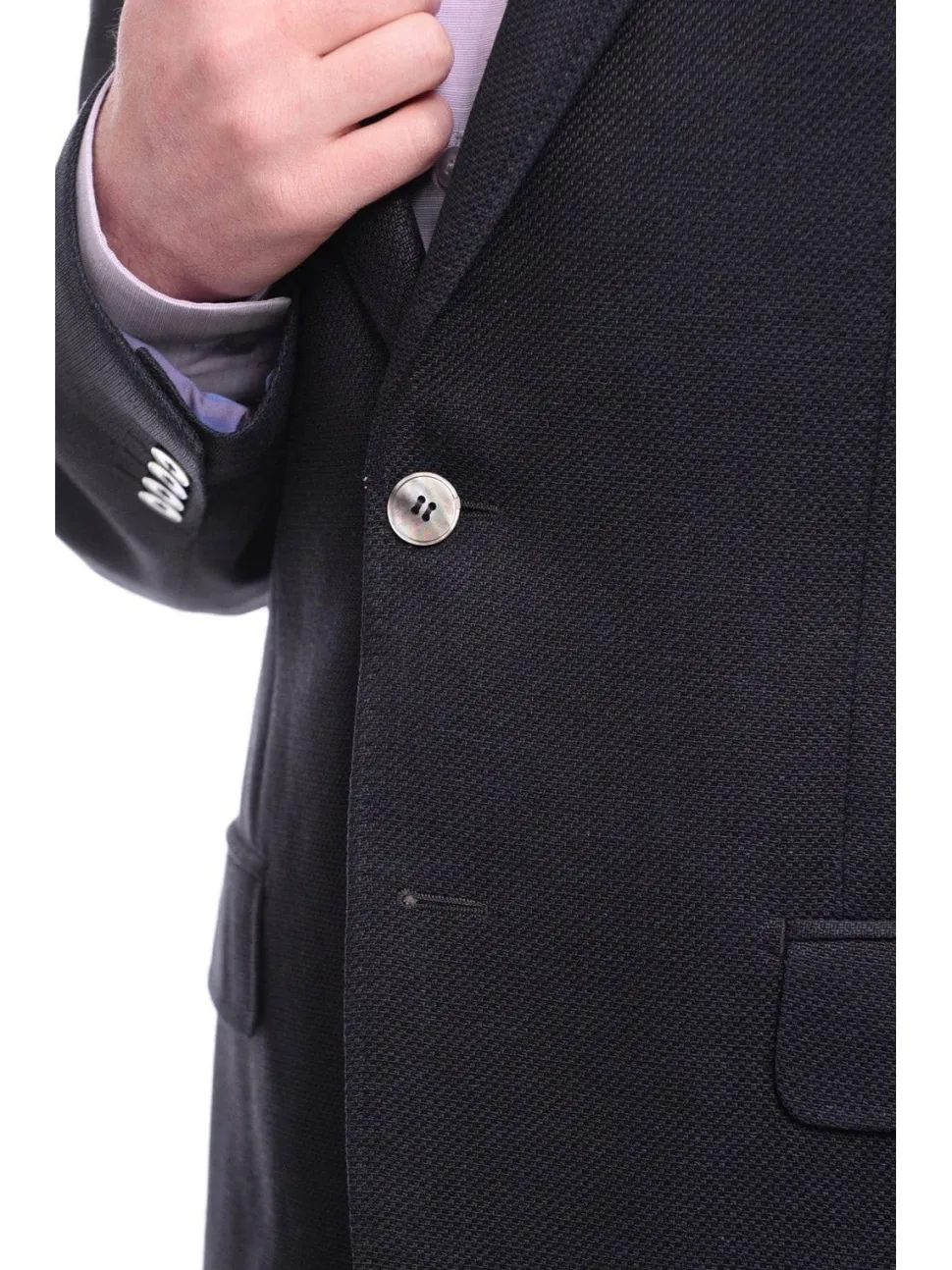 Napoli Slim Fit Navy Textured Half Canvassed Wool Silk Linen Blazer Sportcoat