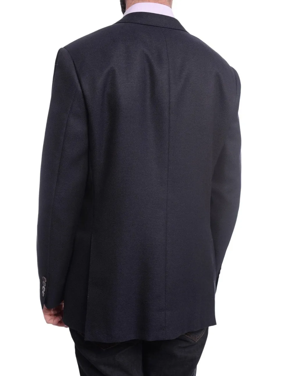 Napoli Slim Fit Navy Textured Half Canvassed Wool Silk Linen Blazer Sportcoat