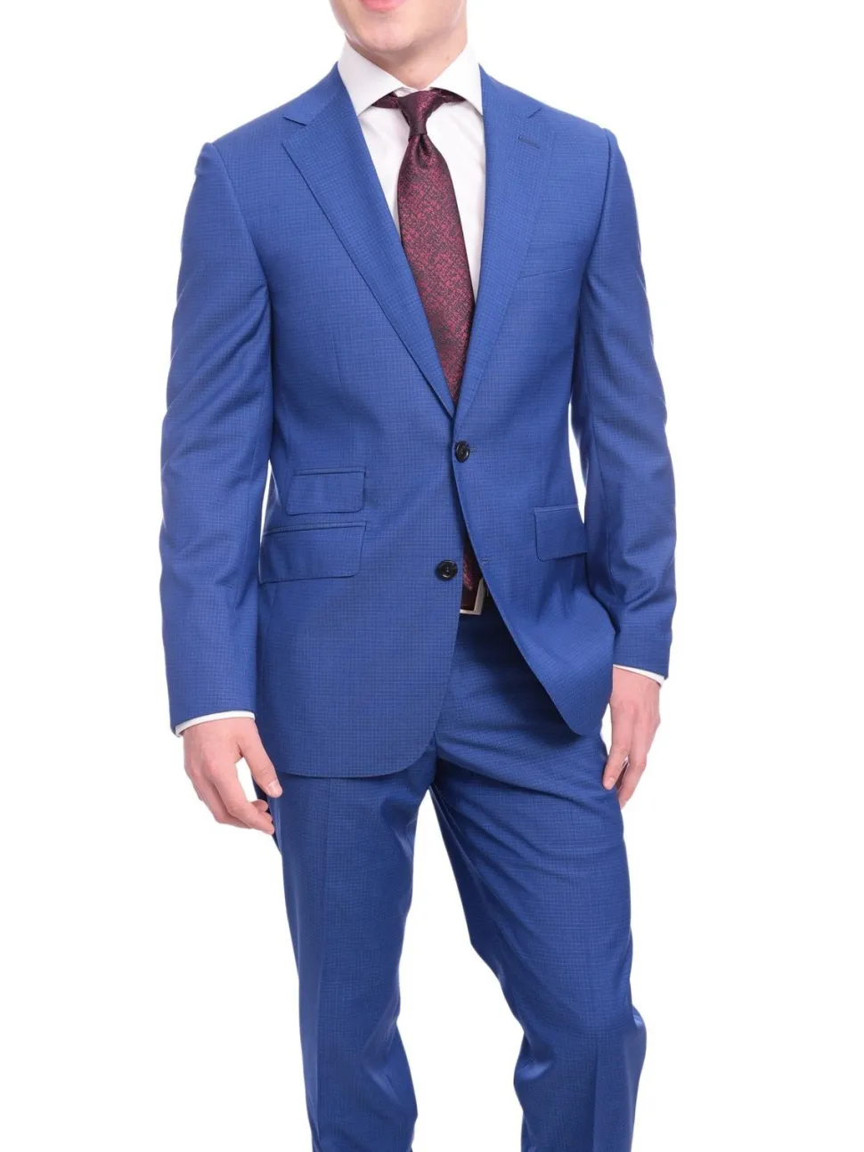 Napoli Slim Fit Royale Blue Check Two Button Half Canvassed Wool Suit