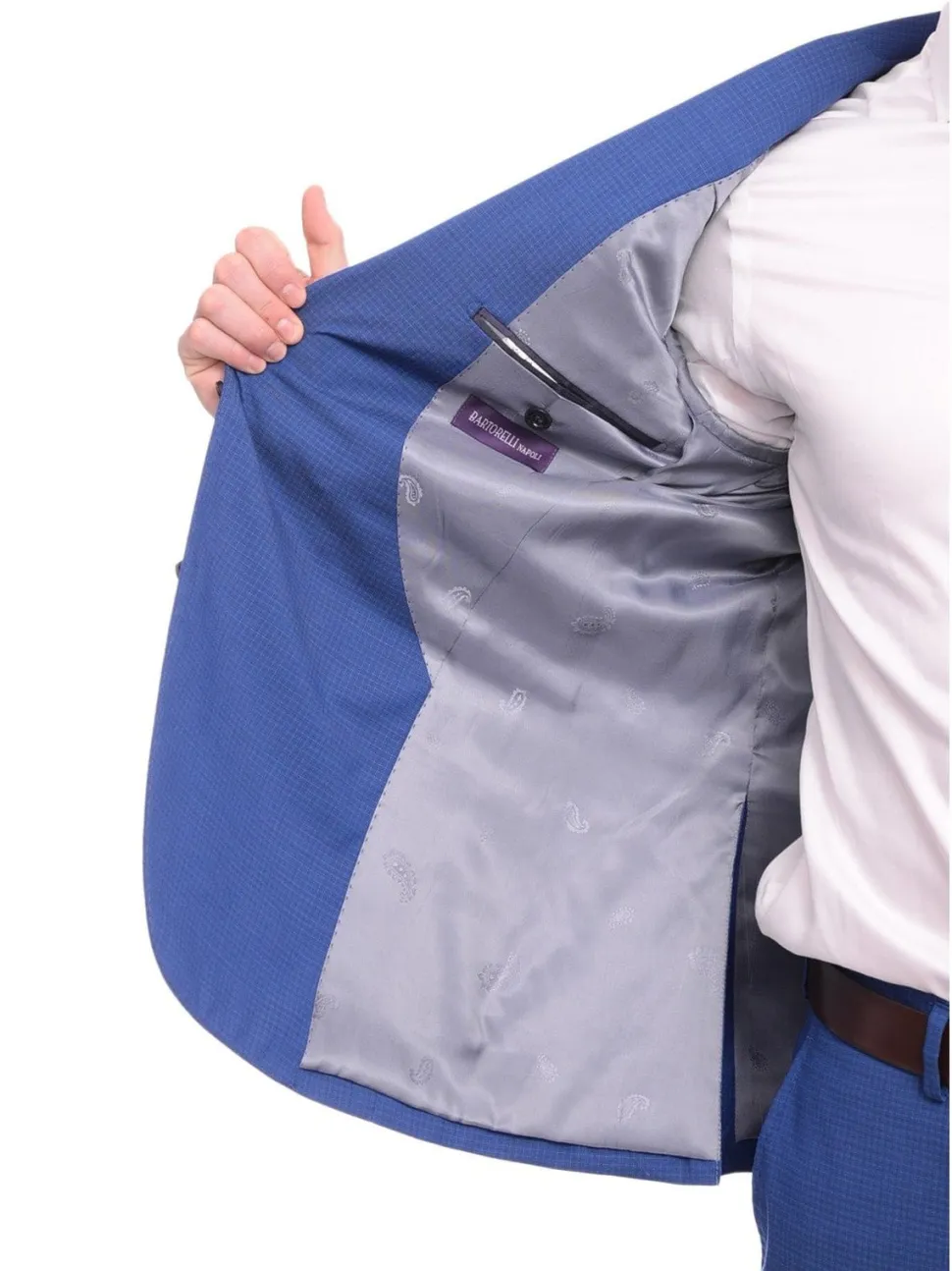 Napoli Slim Fit Royale Blue Check Two Button Half Canvassed Wool Suit