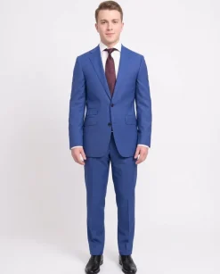 Napoli Slim Fit Royale Blue Check Two Button Half Canvassed Wool Suit