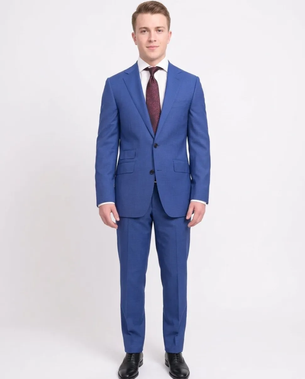 Napoli Slim Fit Royale Blue Check Two Button Half Canvassed Wool Suit