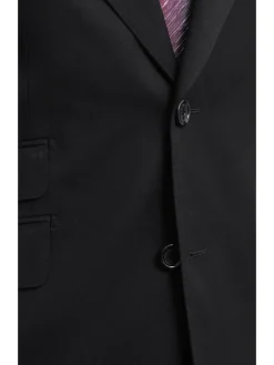 Napoli Slim Fit Solid Black Half Canvassed Wool Cashmere Suit With Peak Lapel