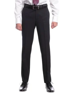Napoli Slim Fit Solid Black Half Canvassed Wool Cashmere Suit With Peak Lapel