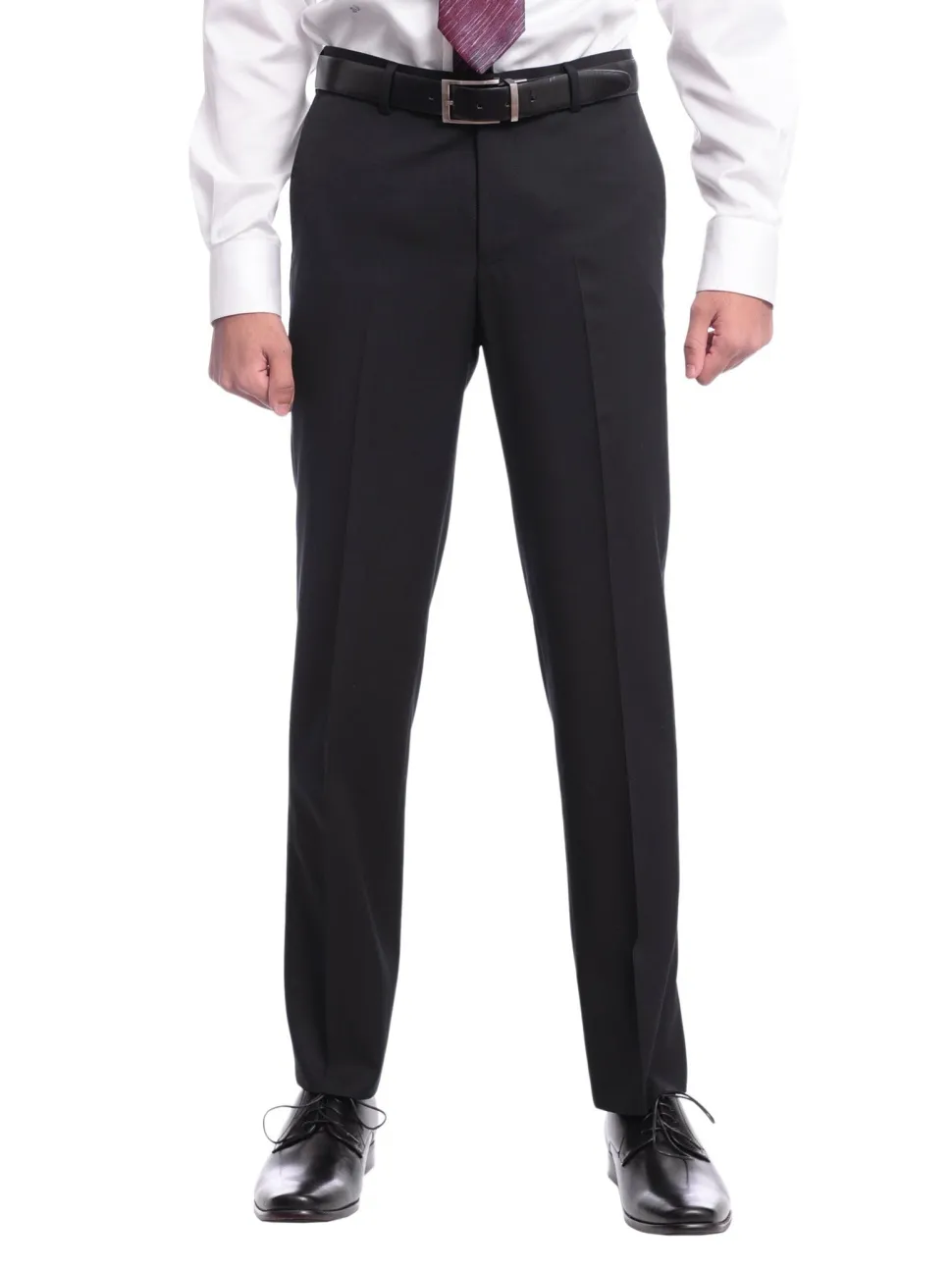 Napoli Slim Fit Solid Black Half Canvassed Wool Cashmere Suit With Peak Lapel