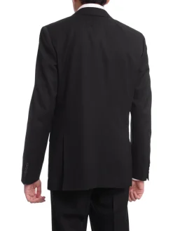Napoli Slim Fit Solid Black Half Canvassed Wool Cashmere Suit With Peak Lapel