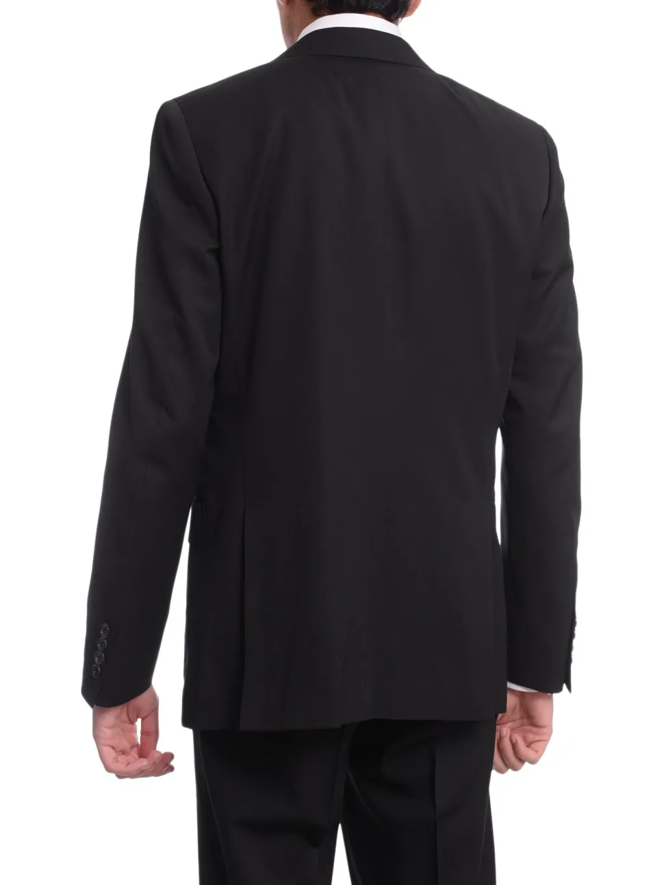 Napoli Slim Fit Solid Black Half Canvassed Wool Cashmere Suit With Peak Lapel