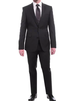 Napoli Slim Fit Solid Black Half Canvassed Wool Cashmere Blend Suit