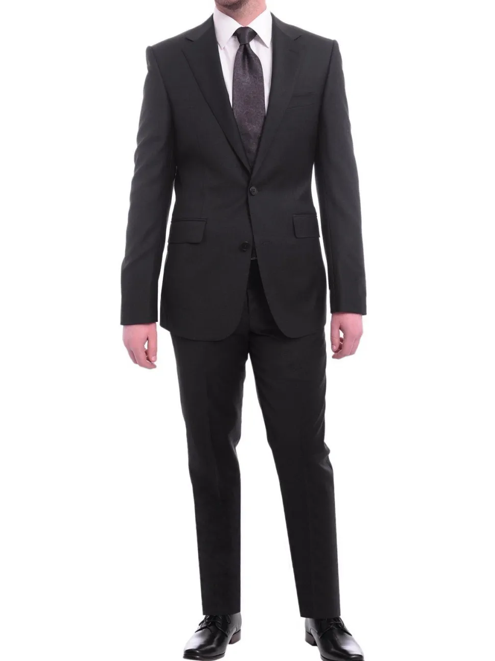 Napoli Slim Fit Solid Black Half Canvassed Wool Cashmere Blend Suit