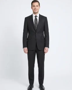 Napoli Slim Fit Solid Black Half Canvassed Wool Cashmere Blend Suit