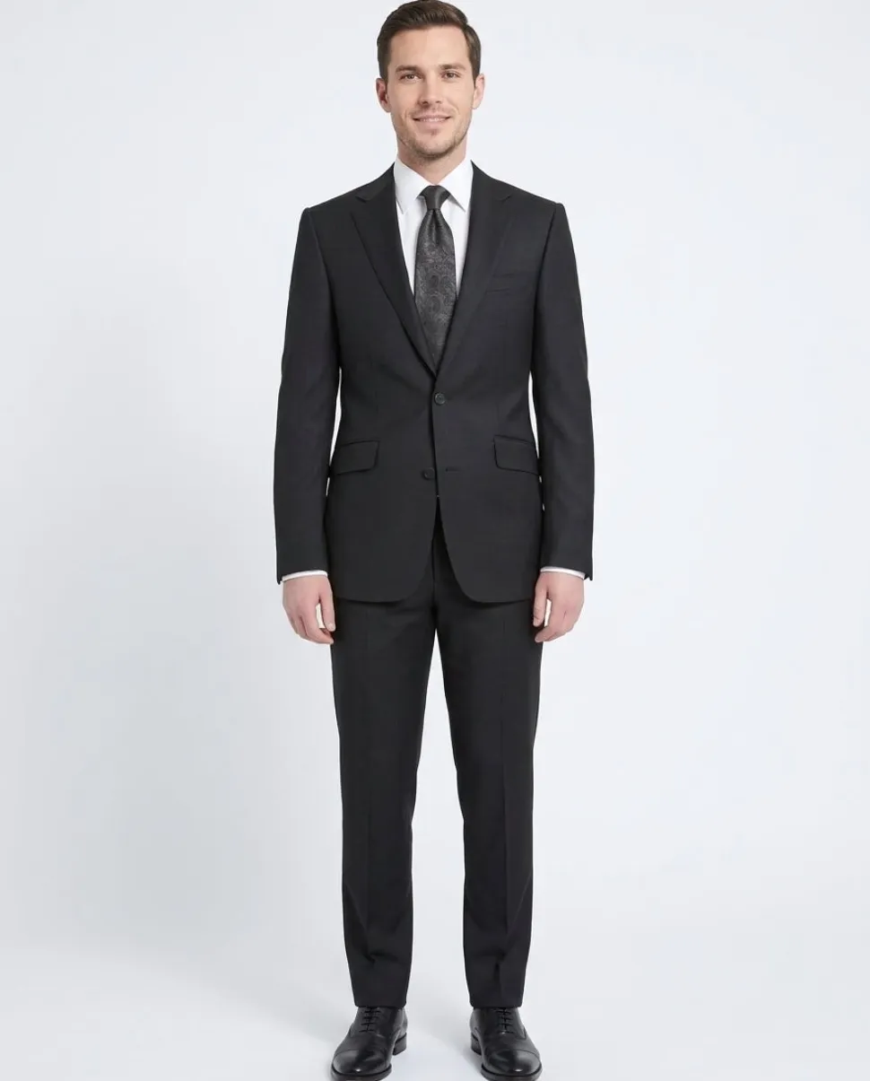 Napoli Slim Fit Solid Black Half Canvassed Wool Cashmere Blend Suit