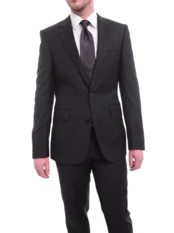 Napoli Slim Fit Solid Black Half Canvassed Wool Cashmere Blend Suit
