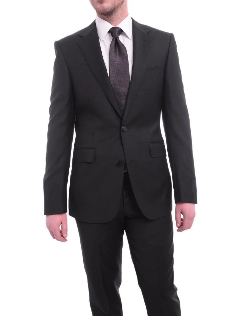 Napoli Slim Fit Solid Black Half Canvassed Wool Cashmere Blend Suit