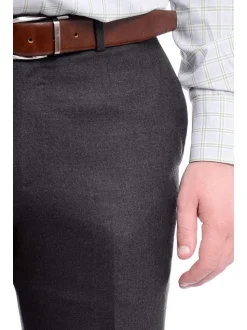 Napoli Slim Fit Solid Charcoal Gray Flat Front Flannel Wool Dress Pants