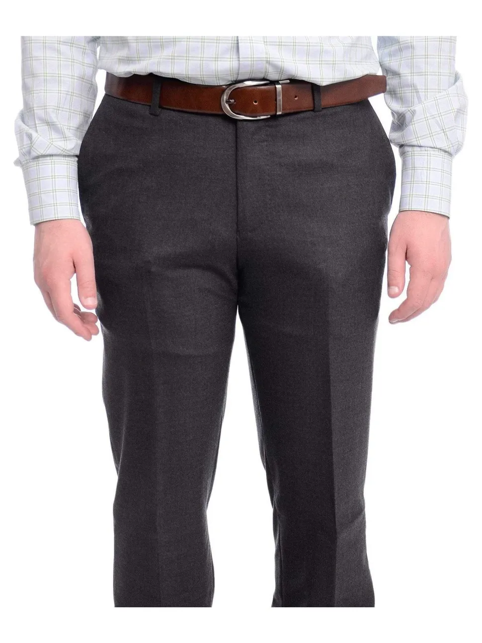 Napoli Slim Fit Solid Charcoal Gray Flat Front Flannel Wool Dress Pants