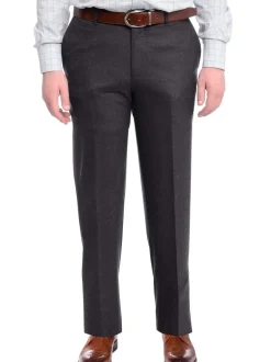 Napoli Slim Fit Solid Charcoal Gray Flat Front Flannel Wool Dress Pants