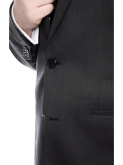 Napoli Slim Fit Solid Charcoal Gray Two Button Half Canvassed Marzotto Wool Suit