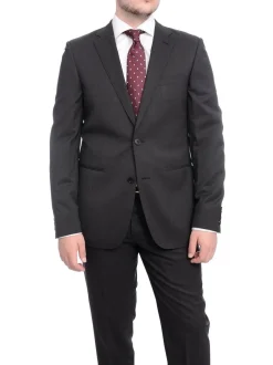 Napoli Slim Fit Solid Charcoal Gray Two Button Half Canvassed Marzotto Wool Suit